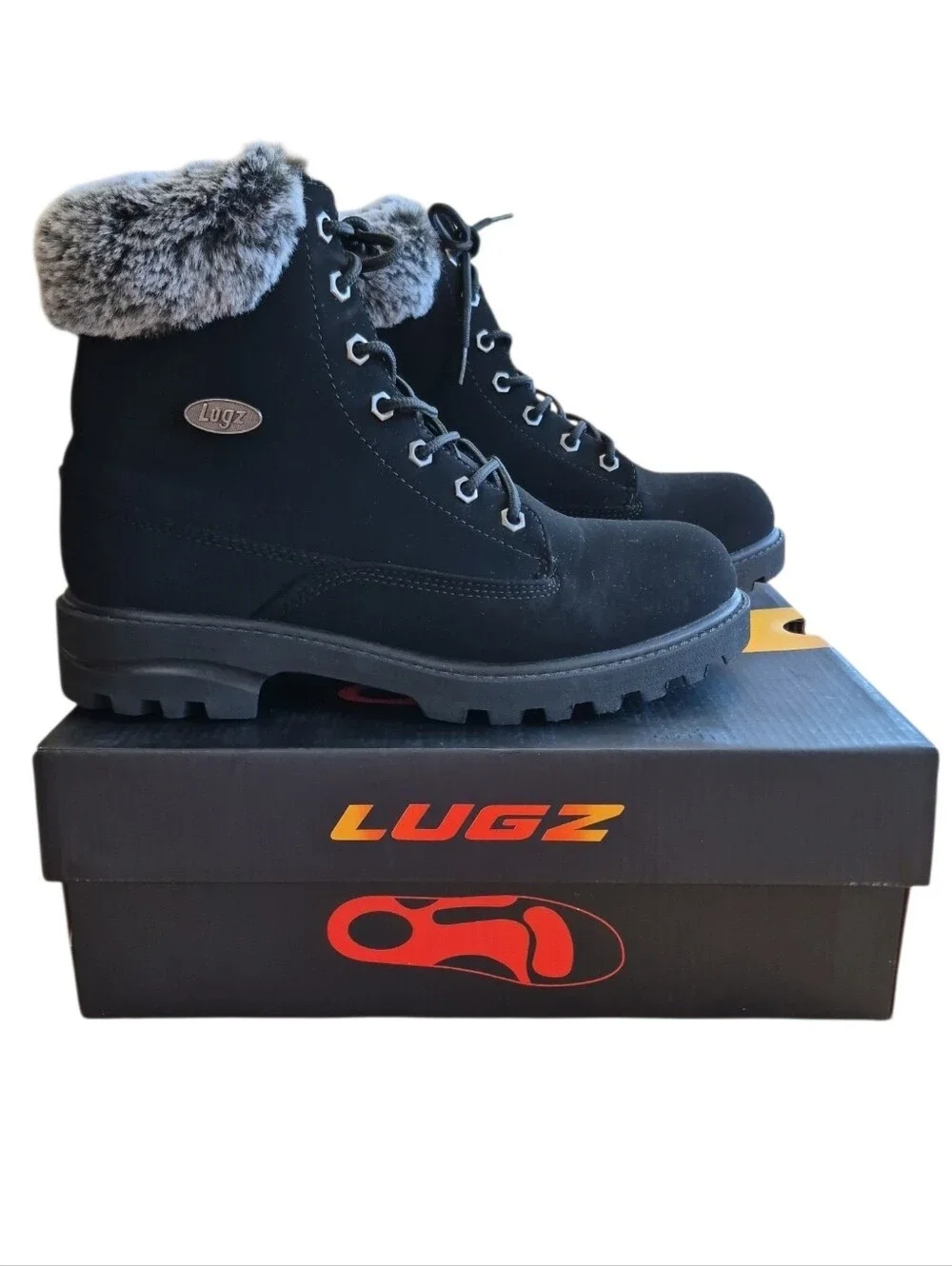 Lugz Empire Hi Fur Women's Boots Lace Up Black/Black Charcoal Size 9.5M